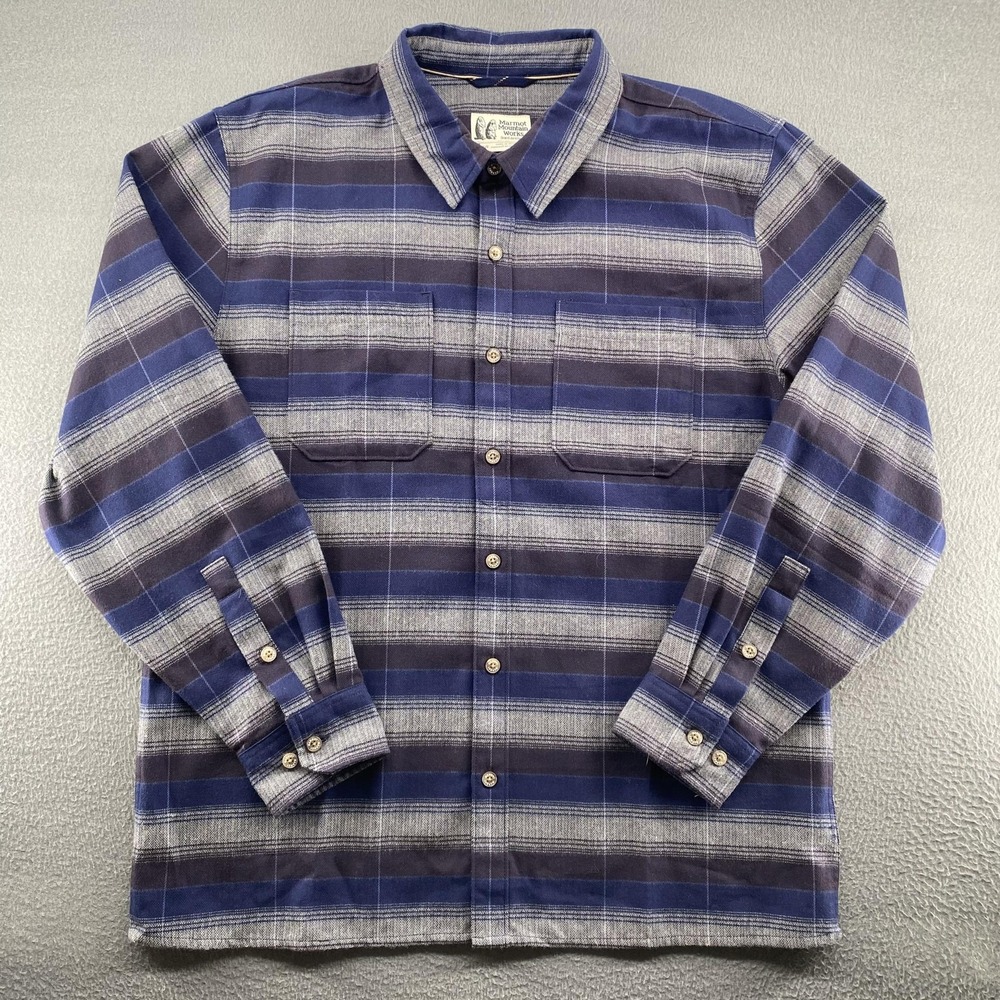 Marmot Shirt Mens‎ Large Blue Plaid Ridgefield Heavyweight Flannel Overshirt
